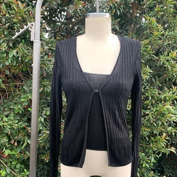 Laundry by Shelli Segal Beaded Cardigan and Tank Set - Picture 1 of 16